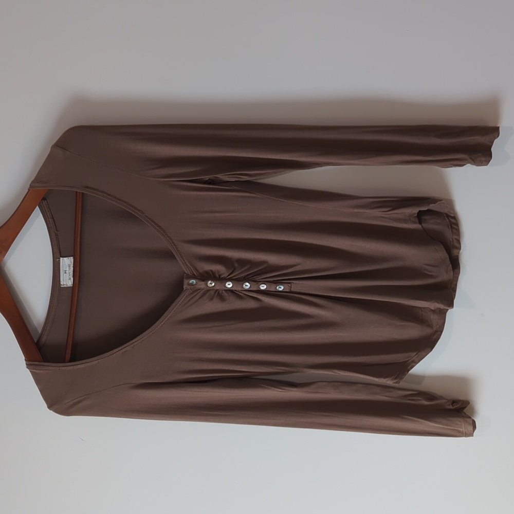 Seductions Button Down Front Long Sleeve Top